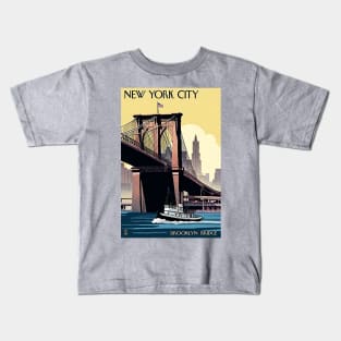 Vintage Travel Poster - Brooklyn Bridge Kids T-Shirt